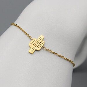 Jewelry bracelet cactus plant nature yellow gold tone dainty minimalist new